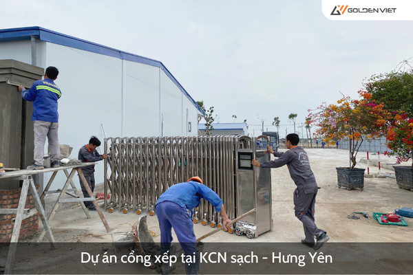 Dự án cổng xếp inox 304 tại KCN sạch Hưng Yên 